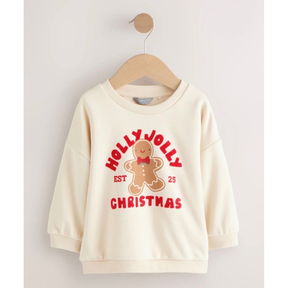 Next Kids Holly Jolly Christmas Gingerbread Sweatshirt Cream 3-4Y